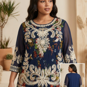 Blusa Floral Bordada Con Manga Transparente