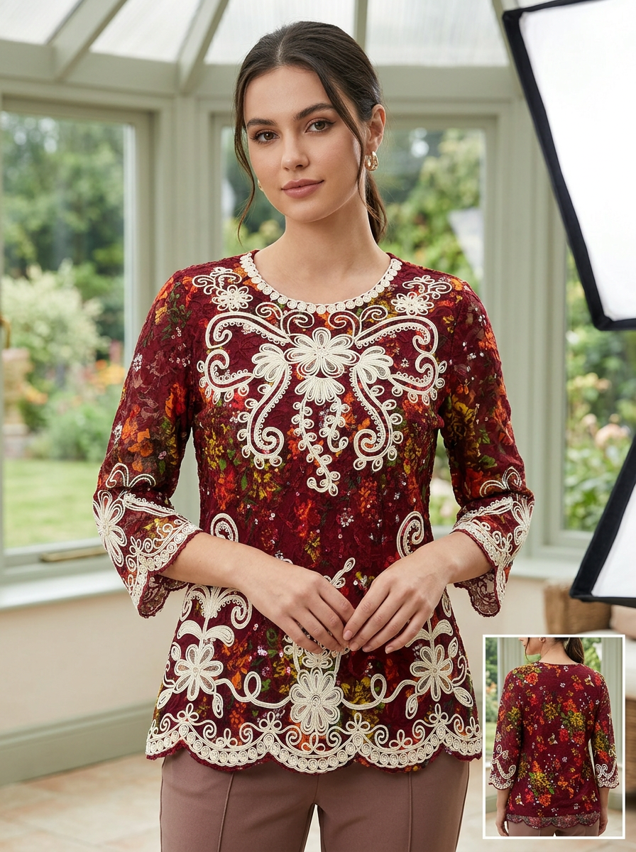 Blusa de Encaje Floral Bordado