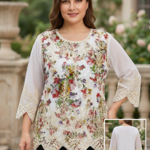 Blusa elegante con bordado de encaje floral