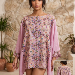 Blusa Tipo Caftán con Estampado Artesanal y Manga Amplia