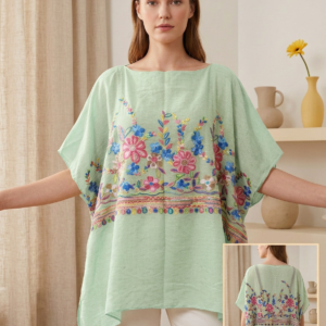 Blusa Holgada con Bordado Floral Multicolor y Manga Integrada