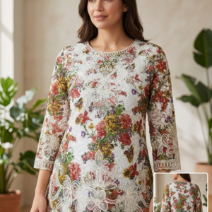 Blusa Floral Elegante con Bordado Decorativo Tematico
