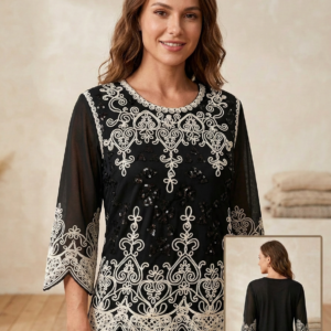 Blusa Elegante de Encaje Bordado con Lentejuelas