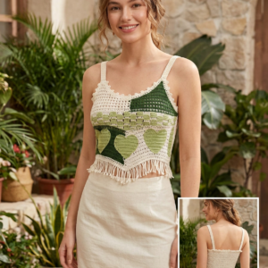 🌿 Top Tejido “Corazones de Jardín” — Estilo Artesanal y Femenino