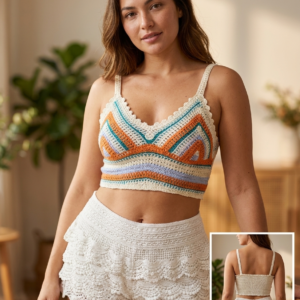 Top Crochet Multicolor con Detalles Artesanales para Mujer