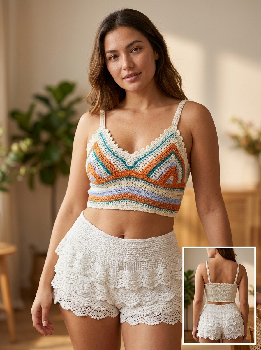 Top Crochet Multicolor con Detalles Artesanales para Mujer