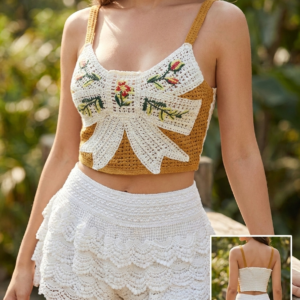Top Artesanal Bordado Floral y de Moño