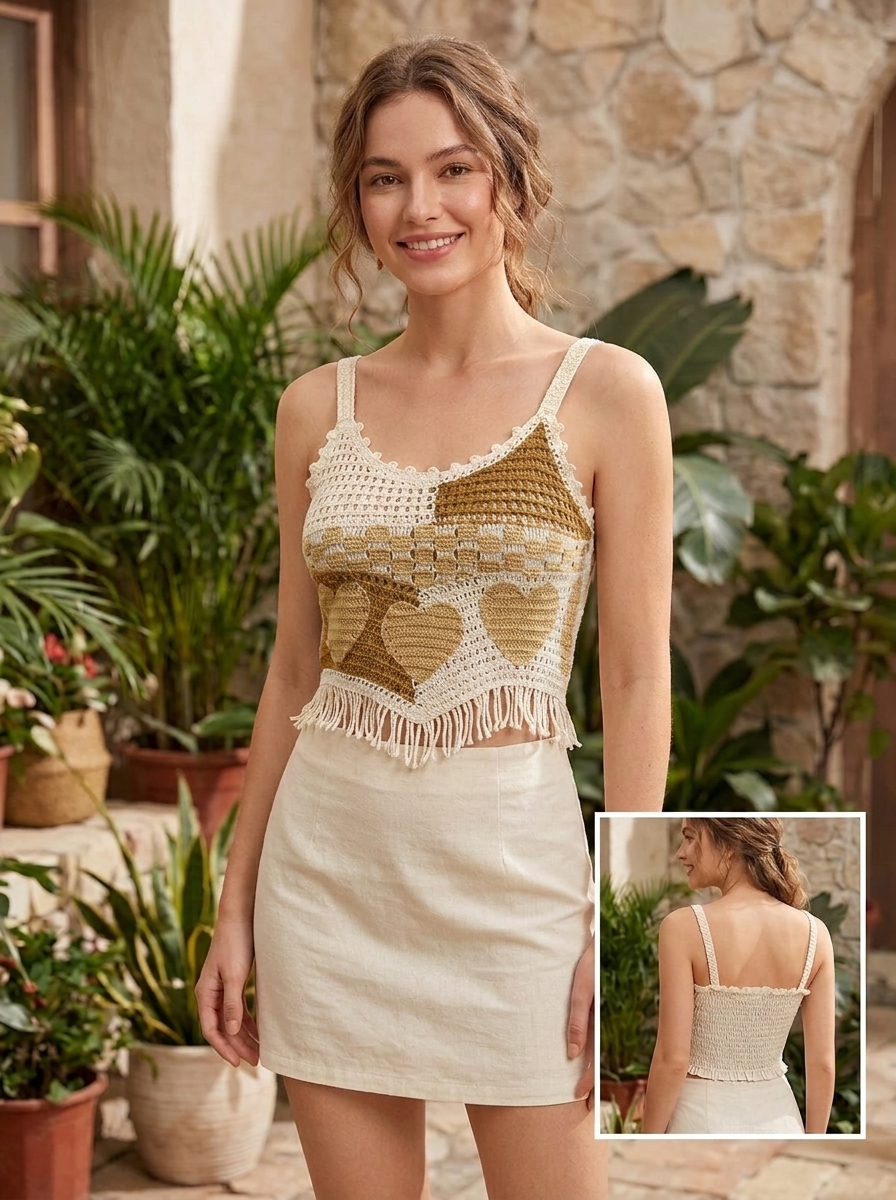 🌿 Top Tejido “Corazones de Jardín” — Estilo Artesanal y Femenino - Image 2